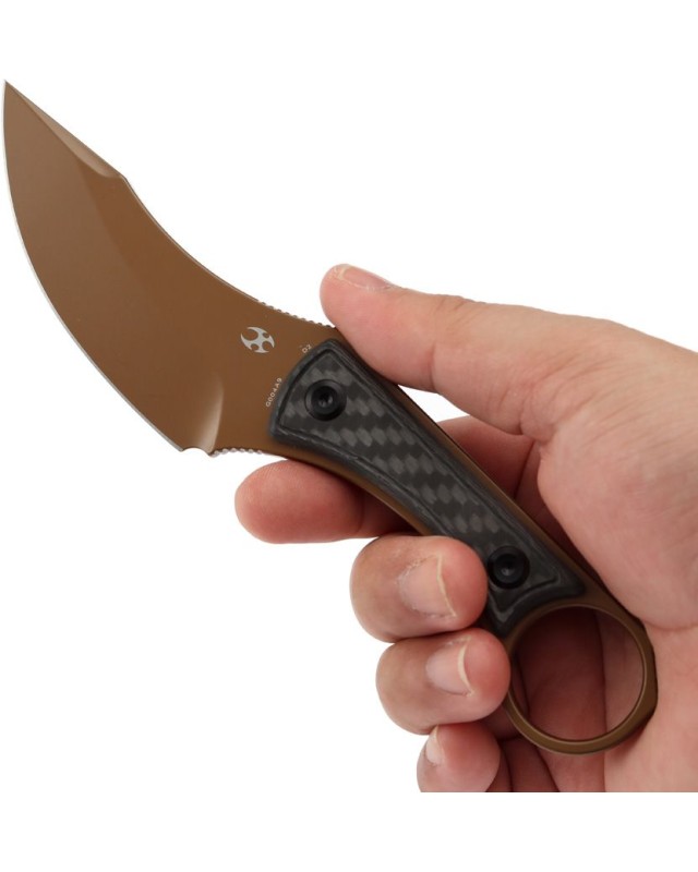 KANSEPT Niko Fixed Blade D2 steel full tang Bronze Twill CF handle Black Kydex sheath