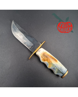La Grotte du Loup Mini Hunter forged carbon steel blade brass guard and pommel moose bone handle