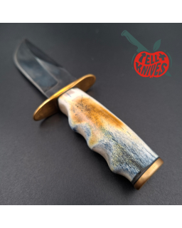 La Grotte du Loup Mini Hunter forged carbon steel blade brass guard and pommel moose bone handle