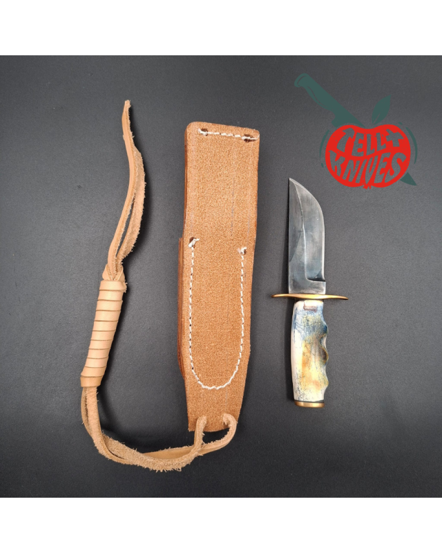 La Grotte du Loup Mini Hunter forged carbon steel blade brass guard and pommel moose bone handle