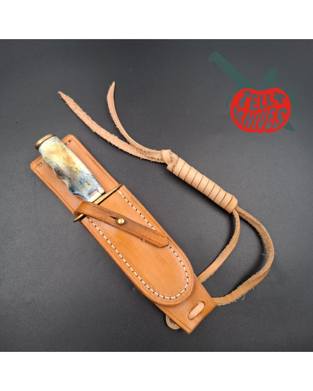 La Grotte du Loup Mini Hunter forged carbon steel blade brass guard and pommel moose bone handle
