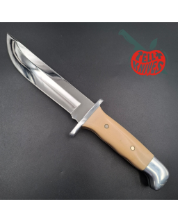 BUCK 1989 Euro Edition 124 Frontiersman 420HC steel miror finish blade white micarta handle black leather sheath