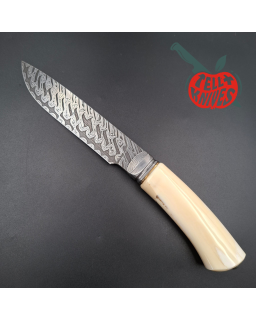 Michal Komorovsky Hunting Knife Damascus carbon steel walrus tooth handle black leather sheath
