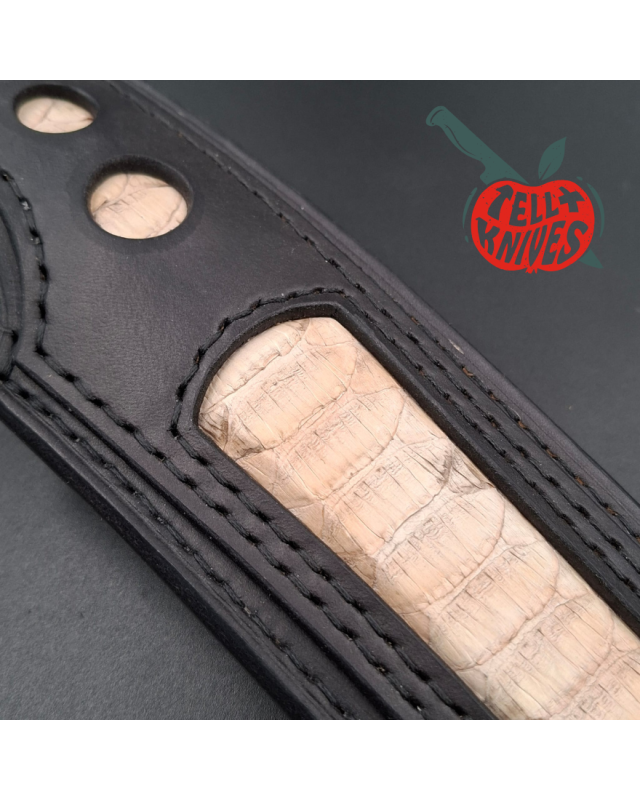 Michal Komorovsky Hunting Knife Damascus carbon steel walrus tooth handle black leather sheath