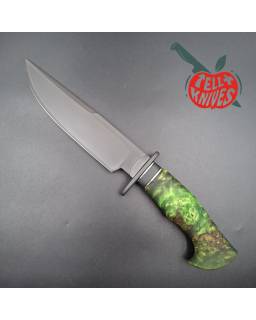 Michal Komorovsky Hunting Knife V4e steel black DLC coating 62HRC zombie green stabilized maple wood handle black leather sheath