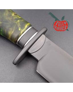 Michal Komorovsky Hunting Knife V4e steel black DLC coating 62HRC zombie green stabilized maple wood handle black leather sheath