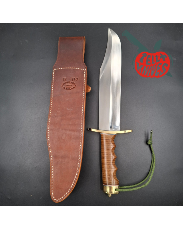 Randall Made Knives Model 12-11 Smithsonian Bowie forged carbon steel stacked leather handle brass guard and pommel