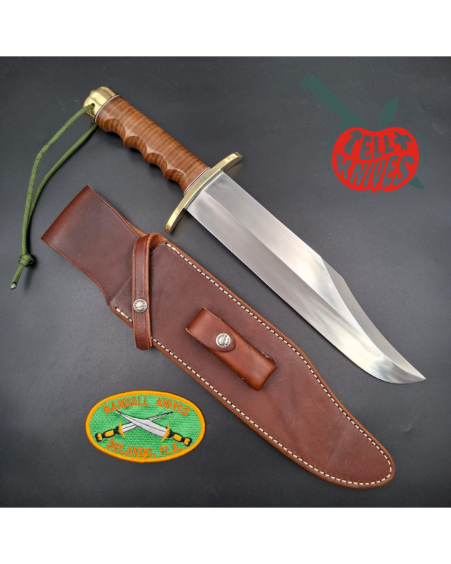 Randall Made Knives Model 12-11 Smithsonian Bowie forged carbon steel stacked leather handle brass guard and pommel