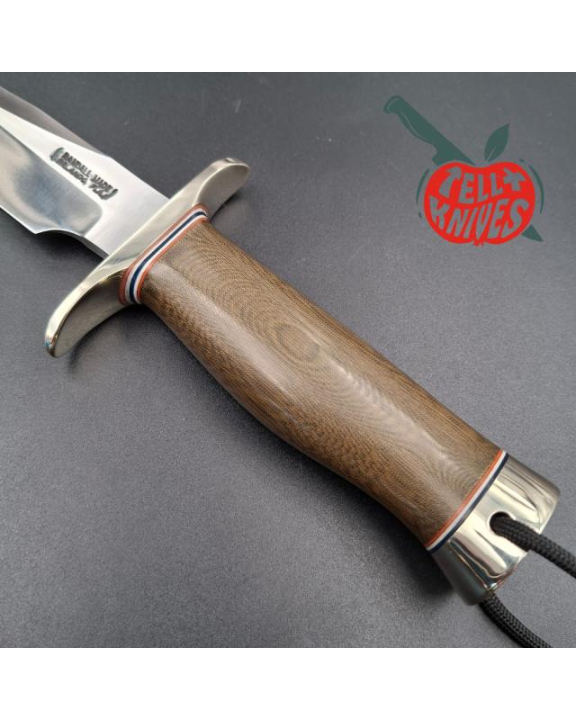 Randall Made Knives Model 12-6 Little Bear forged carbon steel blade green micarta border patrol handle nickel silver guard