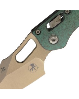 Microtech Stitch Marfione Select M390MK steel bronze stonewash Finish Antique green Titanium handle bronze hardware