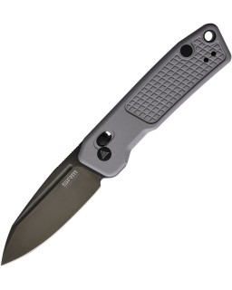 SRM Scout black DLC coated 14C28N Sandvik stainless steel blade gray frag pattern aluminium handle crossbar lock