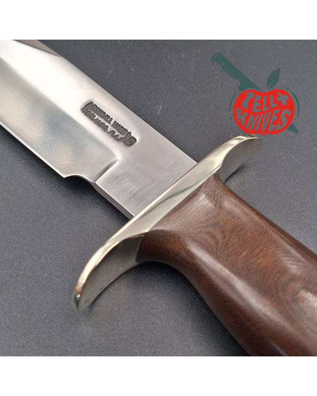 Randall Buxton Fighter Full Tang forged stainless steel nickel silver guard brown micarta handle black leather sheath