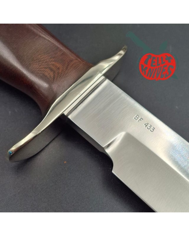 Randall Buxton Fighter Full Tang forged stainless steel nickel silver guard brown micarta handle black leather sheath