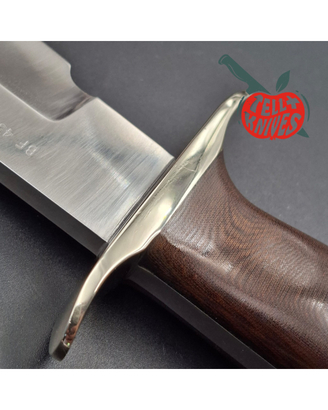 Randall Buxton Fighter Full Tang forged stainless steel nickel silver guard brown micarta handle black leather sheath