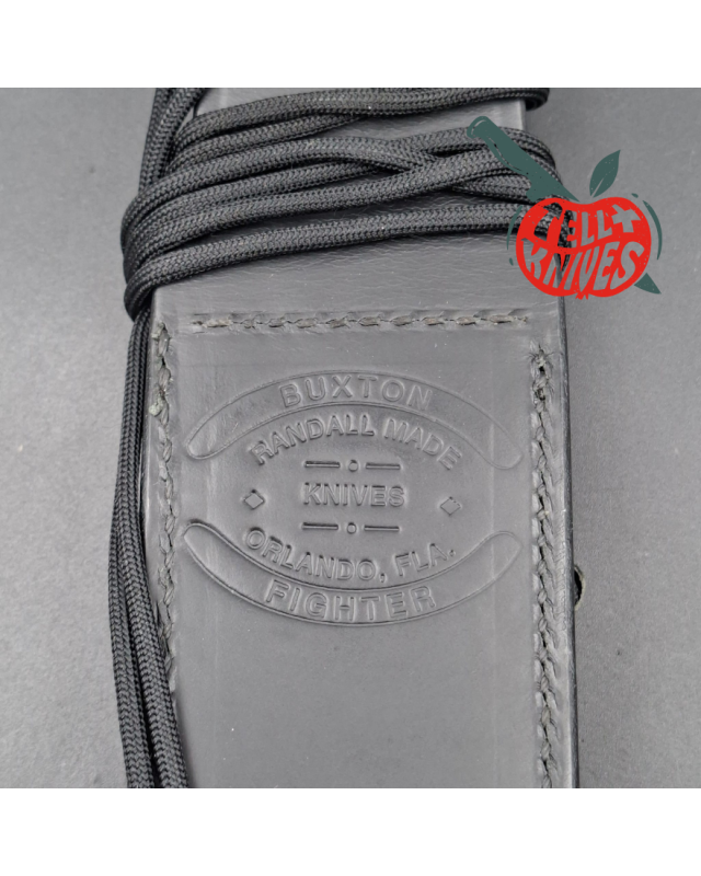 Randall Buxton Fighter Full Tang forged stainless steel nickel silver guard brown micarta handle black leather sheath