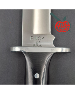 BUCK 1972-1986 124 Frontiersman 420HC steel blade black micarta handle black leather sheath