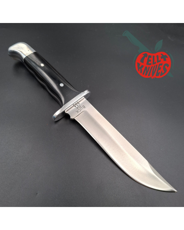 BUCK 1972-1986 124 Frontiersman 420HC steel blade black micarta handle black leather sheath