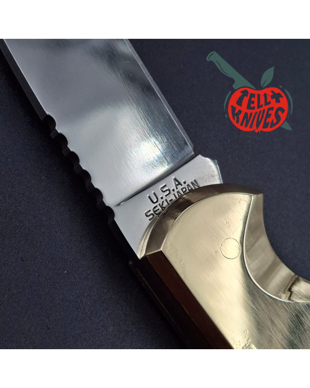 Al Mar 1979-1981 1006 Buzzard AUS6 stainless steel micarta handle brown leather sheath