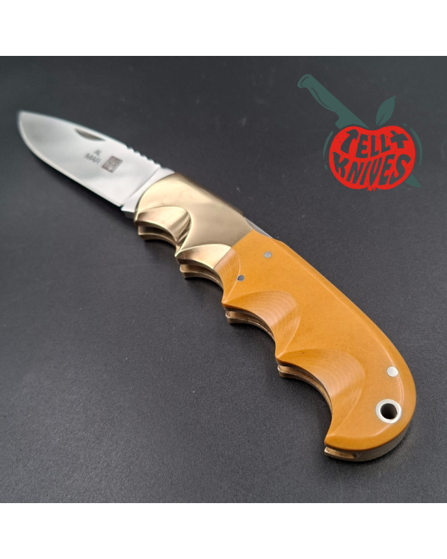 Al Mar 1979-1981 1006 Buzzard AUS6 stainless steel micarta handle brown leather sheath