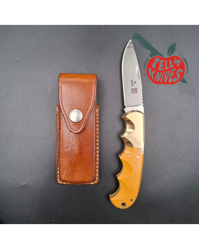 Al Mar 1979-1981 1006 Buzzard AUS6 stainless steel micarta handle brown leather sheath