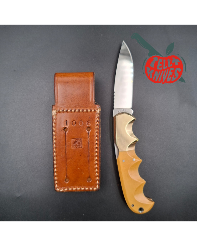 Al Mar 1979-1981 1006 Buzzard AUS6 stainless steel micarta handle brown leather sheath