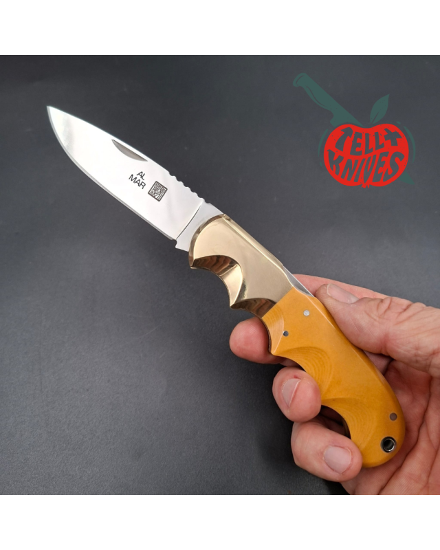 Al Mar 1979-1981 1006 Buzzard AUS6 stainless steel micarta handle brown leather sheath