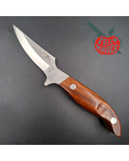 LAKOTA 273 FinWing hunting knife full tang AUS8A stainless steel satin finish blade mahogany wood handle brown leather sheath
