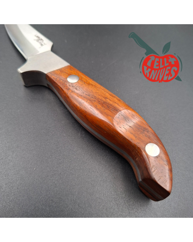 LAKOTA 273 FinWing hunting knife full tang AUS8A stainless steel satin finish blade mahogany wood handle brown leather sheath