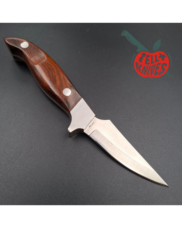 LAKOTA 273 FinWing hunting knife full tang AUS8A stainless steel satin finish blade mahogany wood handle brown leather sheath