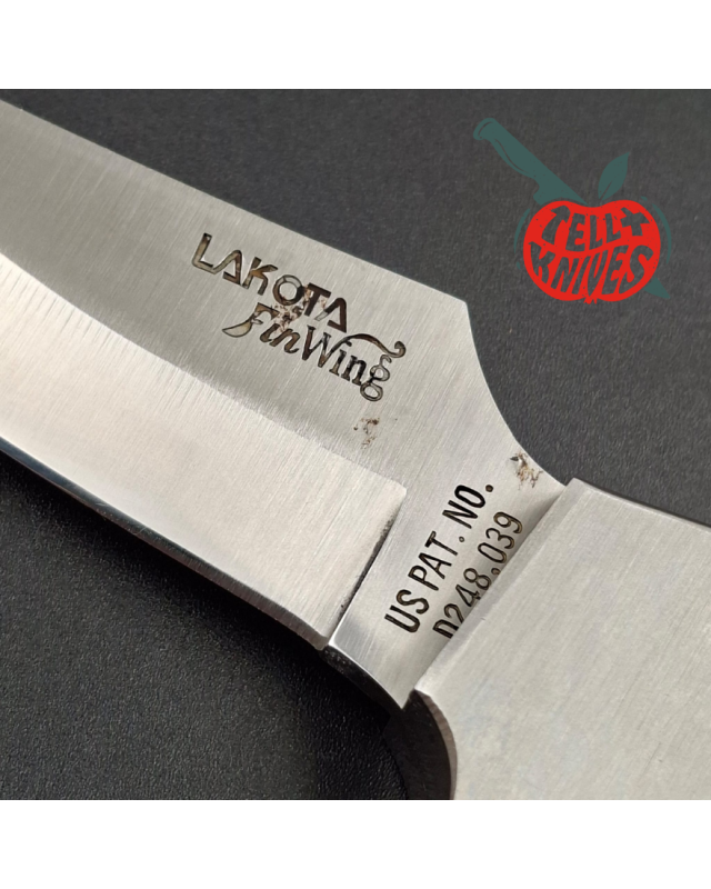 LAKOTA 273 FinWing hunting knife full tang AUS8A stainless steel satin finish blade mahogany wood handle brown leather sheath