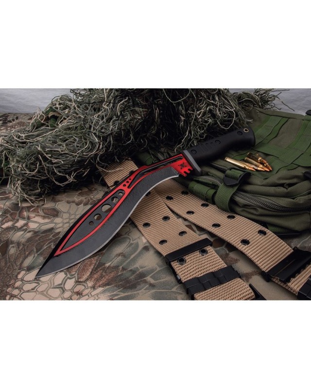 United Cutlery M48 Sabotage Kukri Fighter stainless steel black and red finish blade black rubber handle