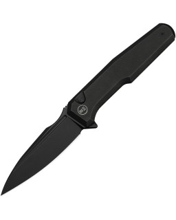 We Knife Dressytak Blackwashed Bohler M390 Steel Blade Black Anodized Titanium Handle Button lock