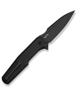 We Knife Dressytak Blackwashed Bohler M390 Steel Blade Black Anodized Titanium Handle Button lock