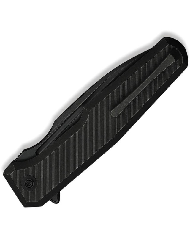 We Knife Dressytak Blackwashed Bohler M390 Steel Blade Black Anodized Titanium Handle Button lock