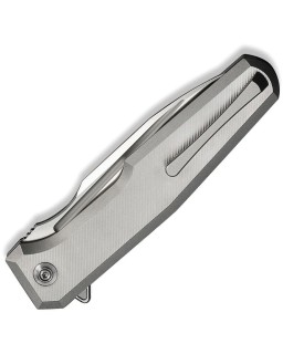 WE Knife Co Dressytak Satin finish Bohler M390 Steel Blade Grey Titanium Handle Button lock