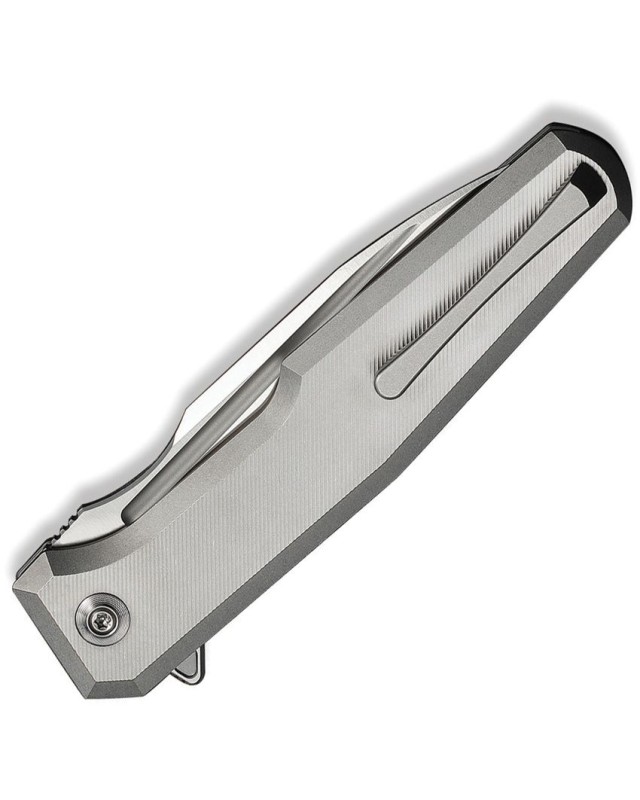 WE Knife Co Dressytak Satin finish Bohler M390 Steel Blade Grey Titanium Handle Button lock