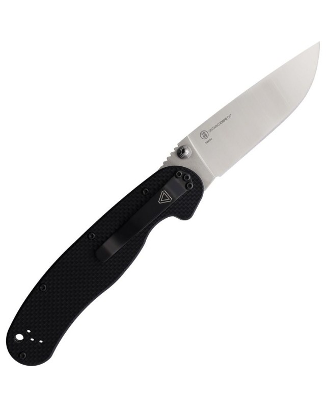 Ontario RAT 1.5 MagnaCut steel drop point satin finish blade Black G10 handle