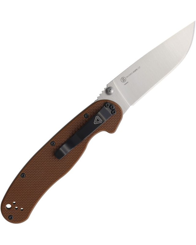 Ontario RAT 1.5 MagnaCut steel drop point satin finish blade Coyote G10 handle