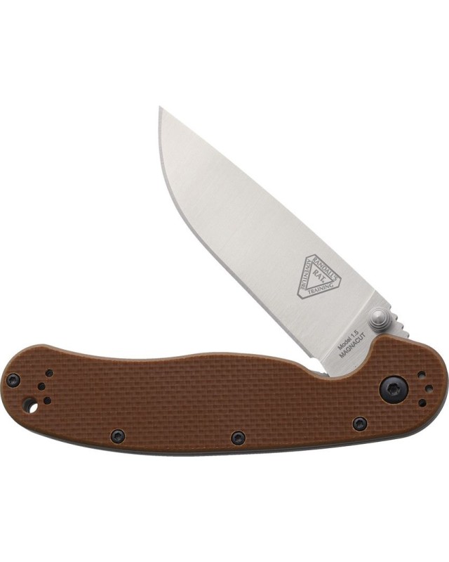 Ontario RAT 1.5 MagnaCut steel drop point satin finish blade Coyote G10 handle