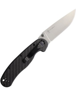 Ontario RAT 1.5 MagnaCut steel drop point satin finish blade Black G10 / Carbon Fiber handle