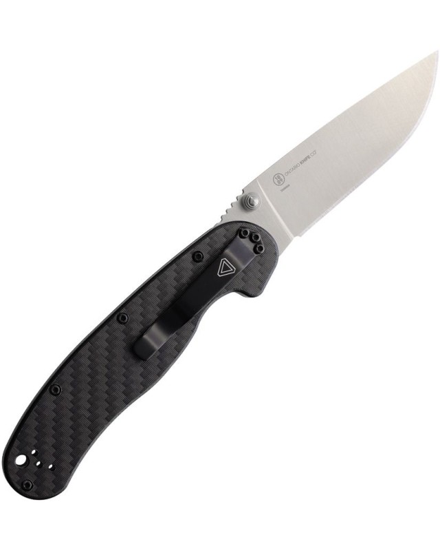 Ontario RAT 1.5 MagnaCut steel drop point satin finish blade Black G10 / Carbon Fiber handle