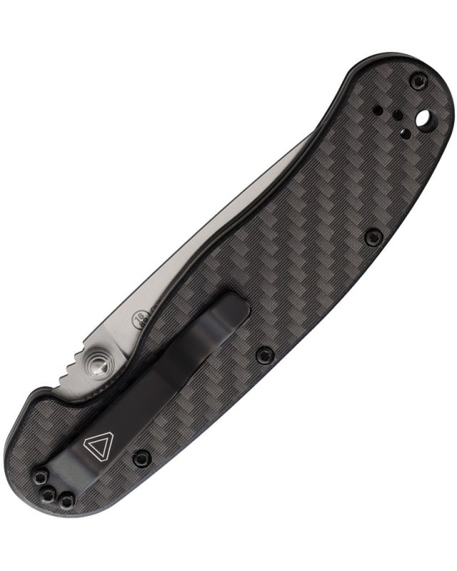 Ontario RAT 1.5 MagnaCut steel drop point satin finish blade Black G10 / Carbon Fiber handle