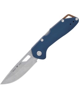 BUCK Knives 724 Mustang stonewash 420HC stainless steel dark blue aluminium handle USA made