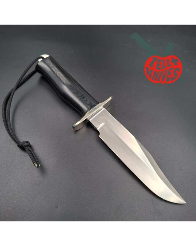 Randall Buxton Fighter Full Tang forged Stainless steel black micarta handle signed brown leather sheath