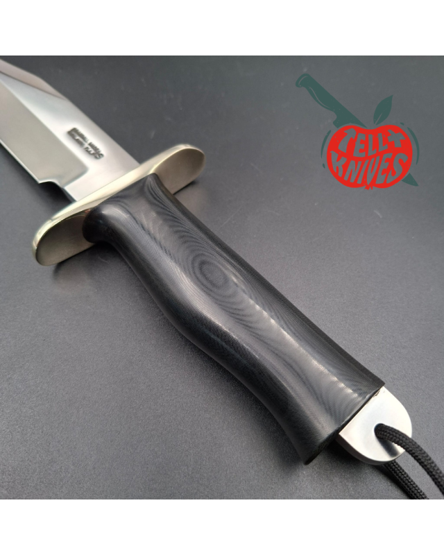 Randall Buxton Fighter Full Tang forged Stainless steel black micarta handle signed brown leather sheath