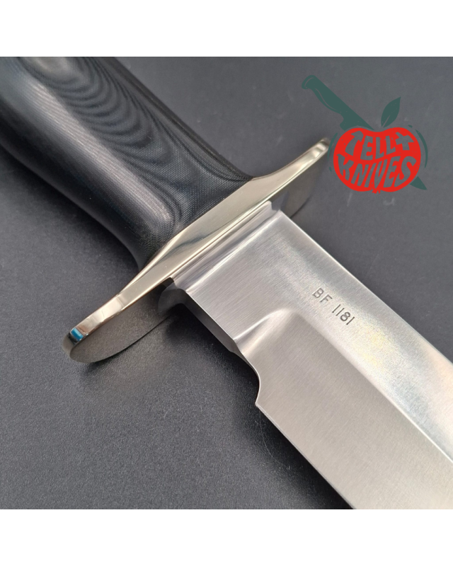 Randall Buxton Fighter Full Tang forged Stainless steel black micarta handle signed brown leather sheath
