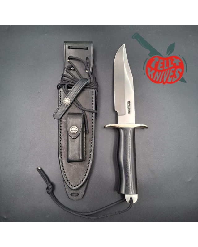 Randall Buxton Fighter Full Tang forged Stainless steel black micarta handle signed brown leather sheath
