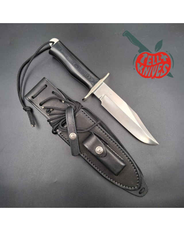 Randall Buxton Fighter Full Tang forged Stainless steel black micarta handle signed brown leather sheath
