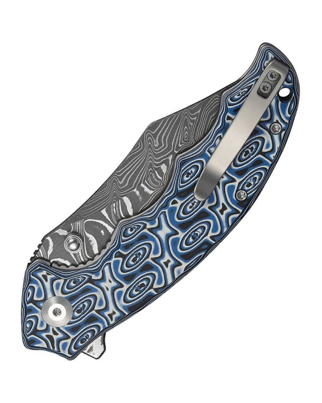 Civivi Pentad Damascus steel Bowie blade Black Blue White G10 handle flipper linerlock