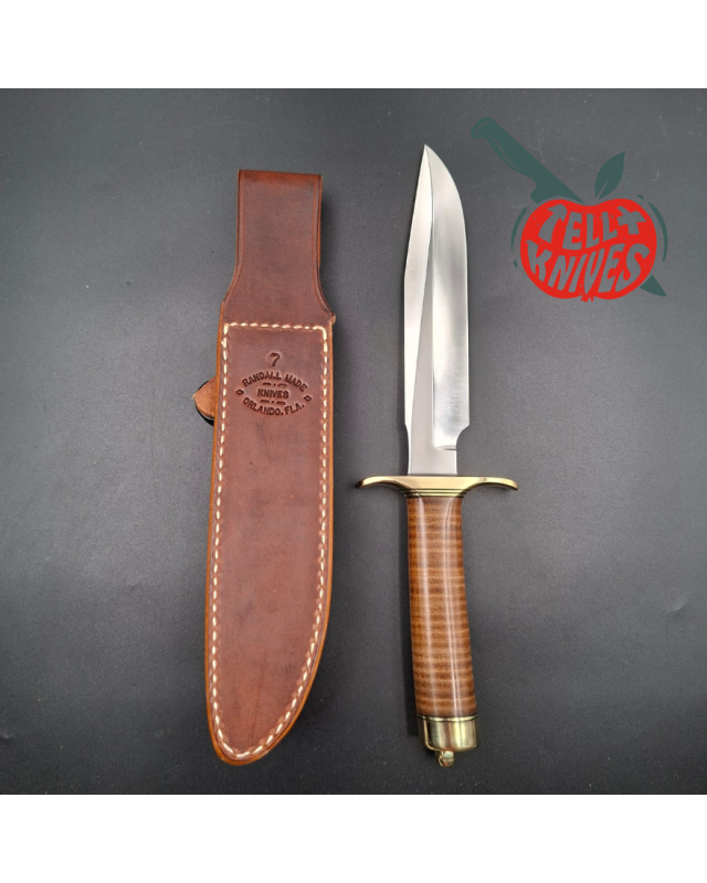 Randall Made Knives Model 1-7  forged carbon steel blade brass guard and pommel stacked leather handle
